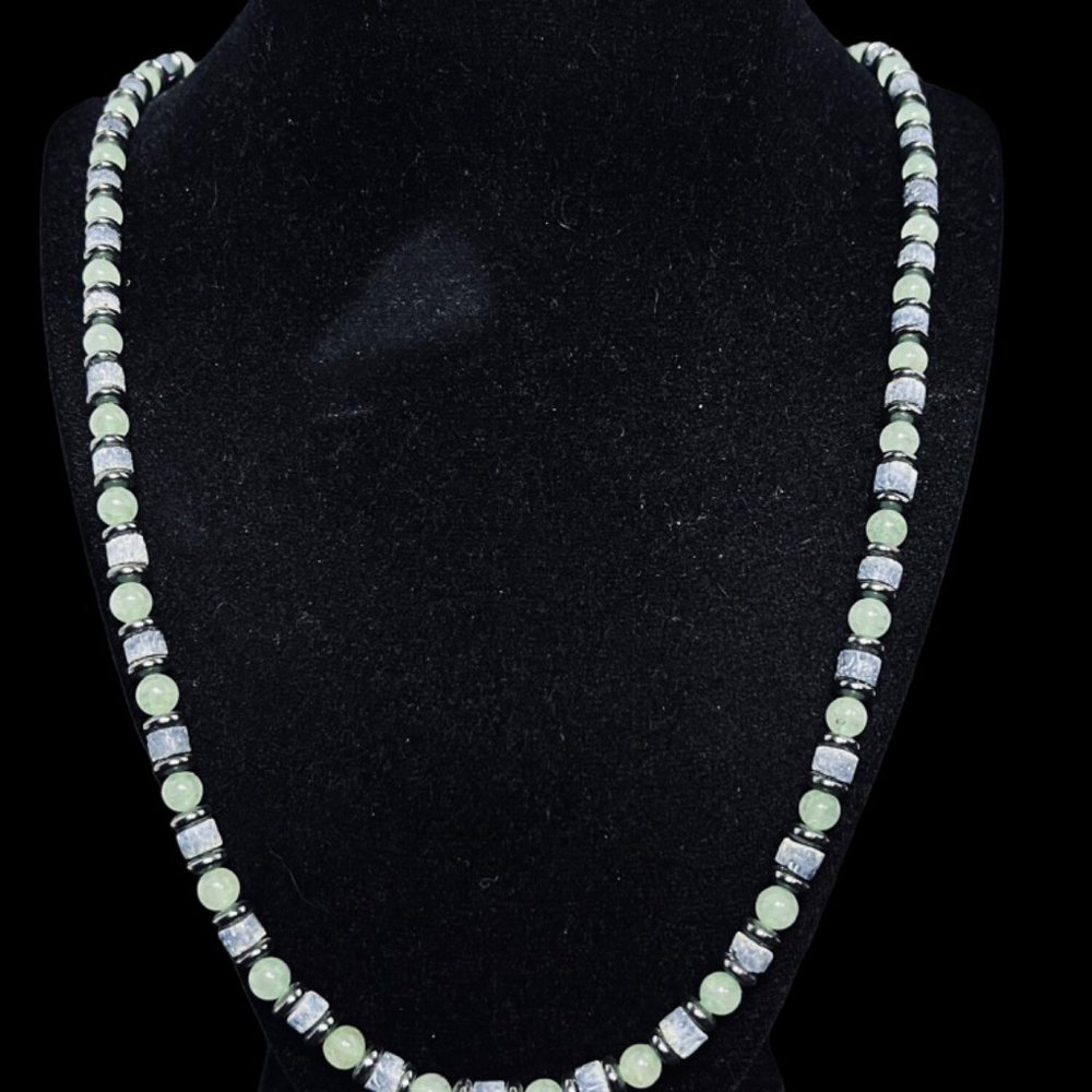 Semi Precious Green & Blue Bead Necklace, Bracelet & Pierced Earrings Set (4939) - Picture 2 of 13